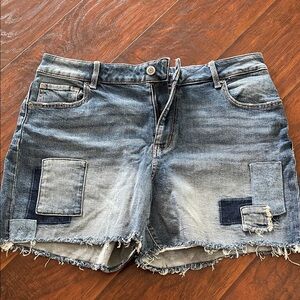 Maurices Distressed Light Blue Patch Denim Shorts